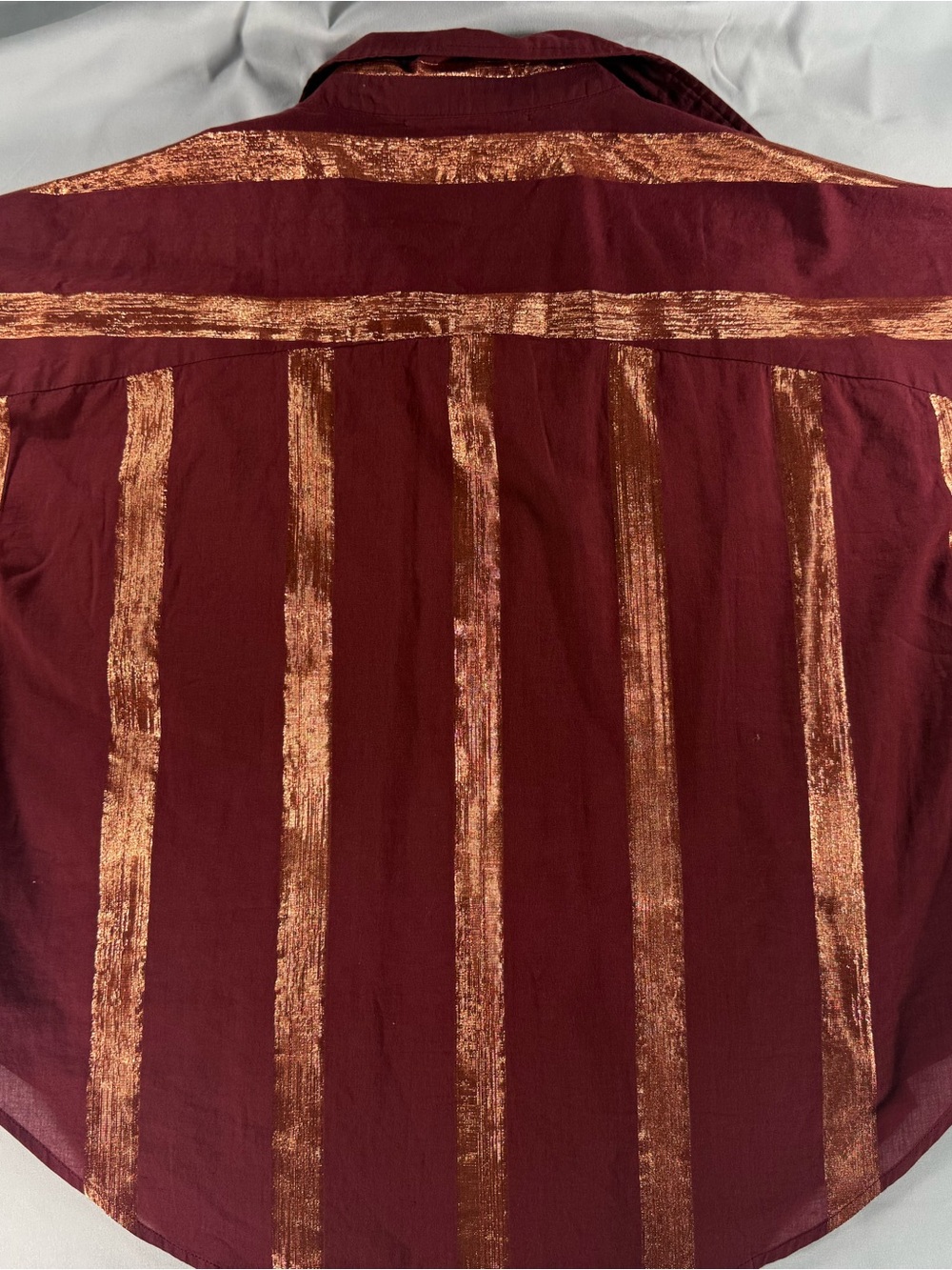 Anthropology Mauve Metallic Copper Striped Button Down | StatementBlouse | M - Picture 10 of 12